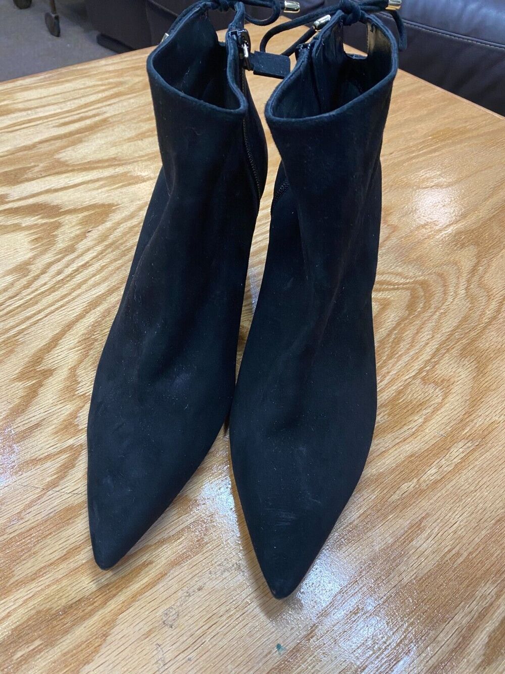 Stuart Weitzman Ankle Boots Women's 11.5 Black Suede Block Heel Pointed Toe S25
